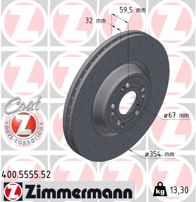 ZIMMERMANN Bremseskive 400555552 foraksel perforeret 354mm 32mm for MERCEDES-BENZ