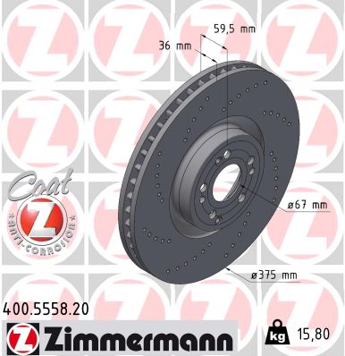 ZIMMERMANN Bremseskive 400555820 foraksel perforeret 375mm 36mm for MERCEDES-BENZ