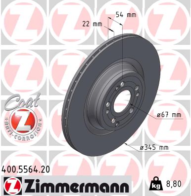 ZIMMERMANN Bremseskive 400556420 bagaksel ventileret 345mm 22mm for MERCEDES-BENZ