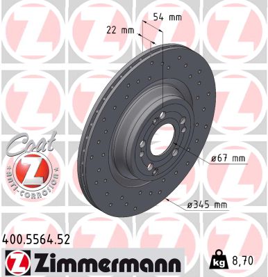 ZIMMERMANN Bremseskive 400556452 bagaksel perforeret 345mm 22mm for MERCEDES-BENZ