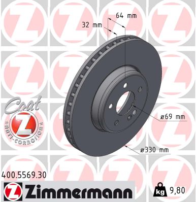 ZIMMERMANN Bremseskive 400556930 foraksel 330mm 32mm for MERCEDES-BENZ