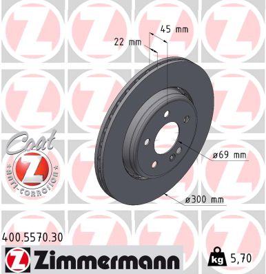 ZIMMERMANN Bremseskive 400557030 bagaksel 300mm 22mm for MERCEDES-BENZ