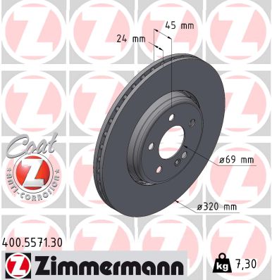 ZIMMERMANN Bremseskive 400557130 bagaksel 320mm 24mm for MERCEDES-BENZ