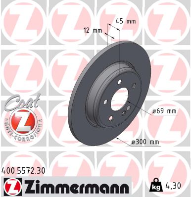 ZIMMERMANN Bremseskive 400557230 bagaksel 300mm 12mm for MERCEDES-BENZ