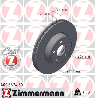 ZIMMERMANN Bremseskive 400557430 foraksel 305mm 28mm for MERCEDES-BENZ