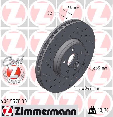 ZIMMERMANN Bremseskive 400557830 foraksel 342mm 32mm for MERCEDES-BENZ