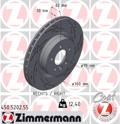 ZIMMERMANN Bremseskive 450520255 højre foraksel lukket 360mm 30mm for LAND ROVER