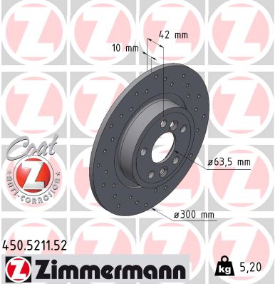 ZIMMERMANN Bremseskive 450521152 bagaksel perforeret 300mm 10mm for JAGUAR LAND ROVER (CHERY)