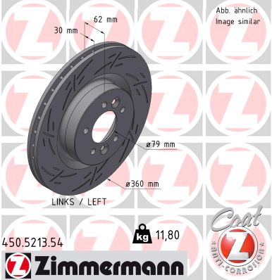 ZIMMERMANN Bremseskive 450521354 venstre foraksel lukket 360mm 30mm for LAND ROVER
