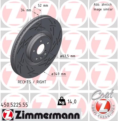 ZIMMERMANN Bremseskive 450522555 højre foraksel lukket 349mm 34mm for JAGUAR LAND ROVER