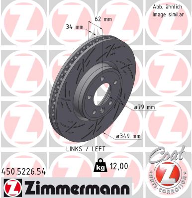 ZIMMERMANN Bremseskive 450522654 venstre foraksel lukket 349mm 34mm for LAND ROVER