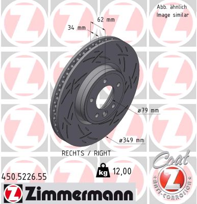 ZIMMERMANN Bremseskive 450522655 højre foraksel lukket 349mm 34mm for LAND ROVER