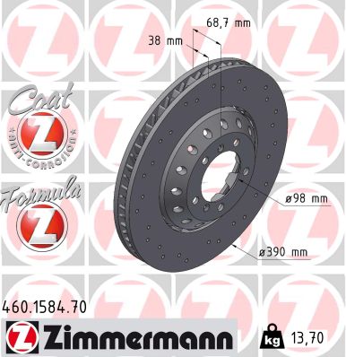 ZIMMERMANN Bremseskive 460158470 venstre foraksel 390mm 38mm for PORSCHE