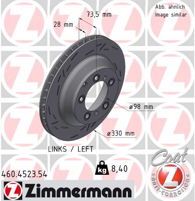 ZIMMERMANN Bremseskive 460452354 Bagaksel venstre lukket 330mm 28mm for PORSCHE