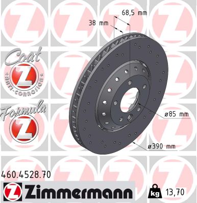 ZIMMERMANN Bremseskive 460452870 venstre foraksel 390mm 38mm for PORSCHE
