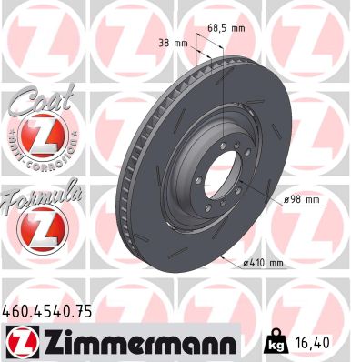 ZIMMERMANN Bremseskive 460454075 venstre foraksel 410mm 38mm for PORSCHE