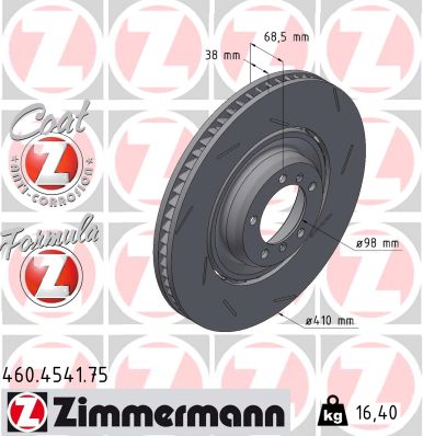 ZIMMERMANN Bremseskive 460454175 højre foraksel 410mm 38mm for PORSCHE