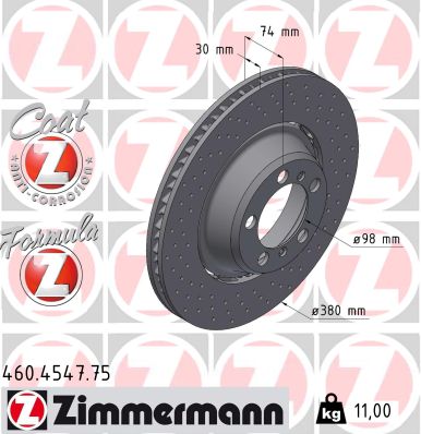 ZIMMERMANN Bremseskive 460454775 Bagaksel højre 380mm 30mm for PORSCHE