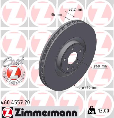 ZIMMERMANN Bremseskive 460455720 venstre foraksel ventileret 360mm 36mm for PORSCHE