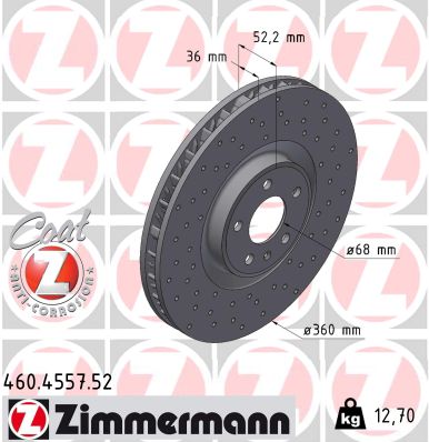 ZIMMERMANN Bremseskive 460455752 venstre foraksel perforeret 360mm 36mm for PORSCHE