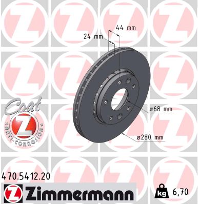 ZIMMERMANN Bremseskive 470541220 foraksel udvendig ventileret 280mm 24mm for RENAULT