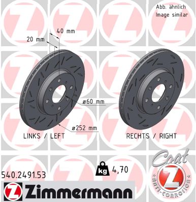 ZIMMERMANN Bremseskive 540249153 foraksel lukket 252mm 20mm for OPEL SUZUKI