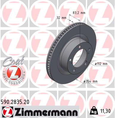 ZIMMERMANN Bremseskive 590283520 foraksel ventileret 354mm 32mm for LEXUS