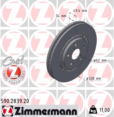 ZIMMERMANN Bremseskive 590283920 foraksel udvendig ventileret 328mm 34mm for TOYOTA LEXUS