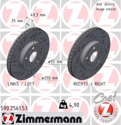 ZIMMERMANN Bremseskive 590256153 foraksel lukket 255mm 25mm for TOYOTA LEXUS TOYOTA (FAW)