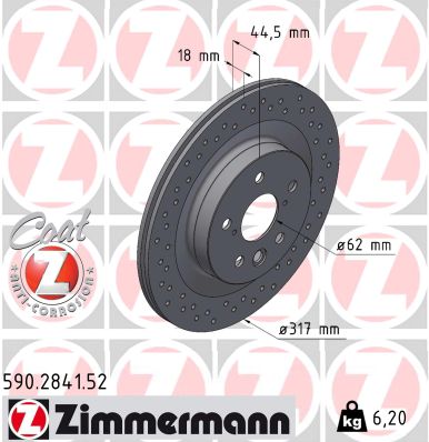 ZIMMERMANN Bremseskive 590284152 bagaksel perforeret 317mm 18mm for TOYOTA SUZUKI