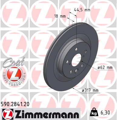 ZIMMERMANN Bremseskive 590284120 bagaksel ventileret 317mm 18mm for TOYOTA SUZUKI