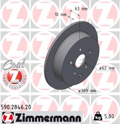 ZIMMERMANN Bremseskive 590284620 bagaksel fuld 309mm 10mm for LEXUS TOYOTA
