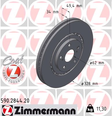 ZIMMERMANN Bremseskive 590284420 foraksel udvendig ventileret 328mm 34mm for LEXUS