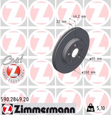 ZIMMERMANN Bremseskive 590284920 foraksel ventileret 260mm 22mm for TOYOTA