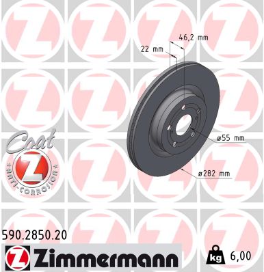 ZIMMERMANN Bremseskive 590285020 foraksel ventileret 282mm 22mm for MAZDA TOYOTA