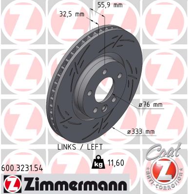 ZIMMERMANN Bremseskive 600323154 venstre foraksel lukket 333mm 32mm for VAG