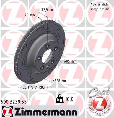 ZIMMERMANN Bremseskive 600323955 Bagaksel højre lukket 358mm 28mm for PORSCHE VAG