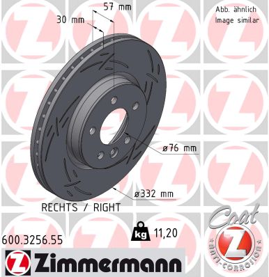 ZIMMERMANN Bremseskive 600325655 højre foraksel lukket 332mm 30mm for VAG