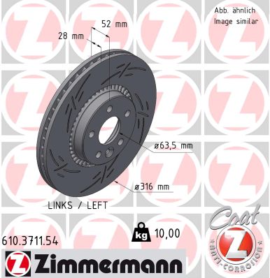 ZIMMERMANN Bremseskive 610371154 venstre foraksel lukket 316mm 28mm for FORD VOLVO (CHANGAN) LAND ROVER