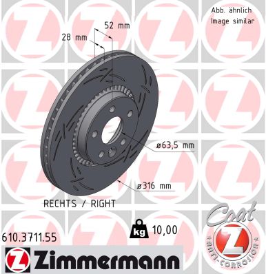 ZIMMERMANN Bremseskive 610371155 højre foraksel lukket 316mm 28mm for FORD VOLVO (CHANGAN) LAND ROVER