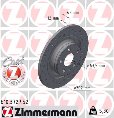 ZIMMERMANN Bremseskive 610372752 bagaksel perforeret 302mm 12mm for VOLVO ASIA