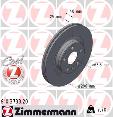 ZIMMERMANN Bremseskive 610373320 foraksel ventileret 296mm 25mm for VOLVO LYNK & CO