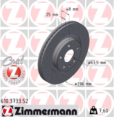 ZIMMERMANN Bremseskive 610373352 foraksel perforeret 296mm 25mm for VOLVO LYNK & CO