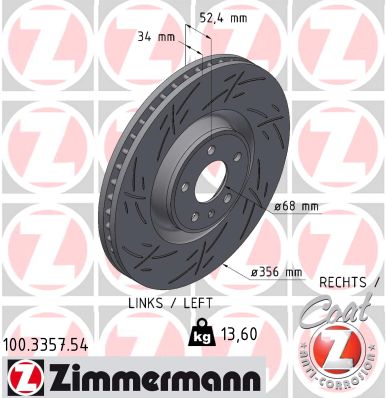 ZIMMERMANN Bremseskive 100335754 venstre foraksel lukket 356mm 34mm for AUDI (FAW) VW (SVW)