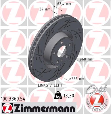 ZIMMERMANN Bremseskive 100.3360.54 foraksel lukket 356mm 34mm for AUDI