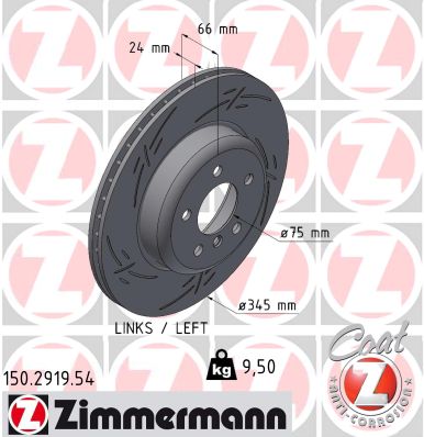 ZIMMERMANN Bremseskive 150291954 Bagaksel venstre lukket 345mm 24mm for BMW