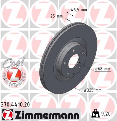 ZIMMERMANN Bremseskive 370441020 foraksel indvendig ventileret 325mm 25mm for MAZDA