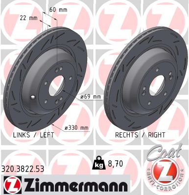 ZIMMERMANN Bremseskive 320382253 bagaksel lukket 330mm 22mm for KIA