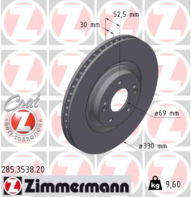ZIMMERMANN Bremseskive 285353820 foraksel ventileret 330mm 30mm for HYUNDAI