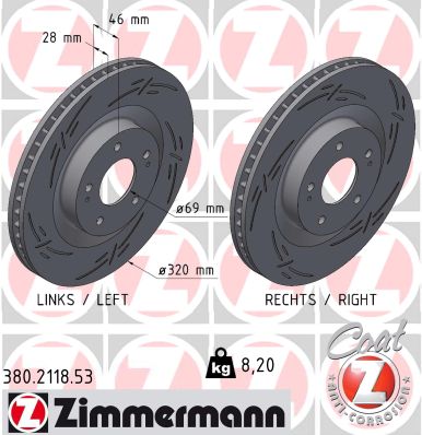 ZIMMERMANN Bremseskive 380211853 foraksel lukket 320mm 28mm for MITSUBISHI